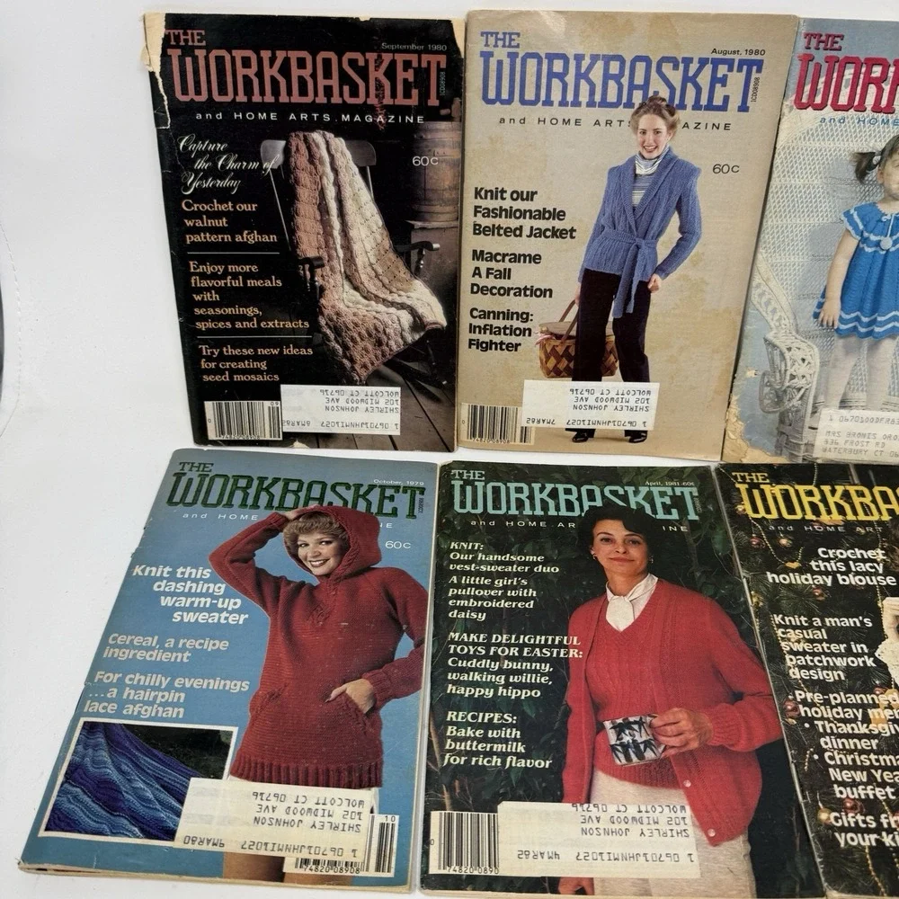 VINTAGE lot of 8 Workbasket and Home Arts magazines, 1970s & 1980